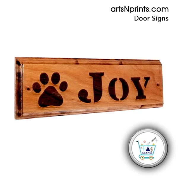 Joy wooden engraved door name plate for apartment flats from artsnprints Tamilnadu door delivery