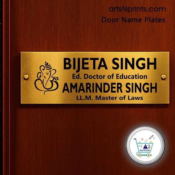 JH order online Brass Gold Engrave Door Name Plates by artsNprints door delivery across Ranchi Pakur Bokaro Jharkhand and India no cash on delivery