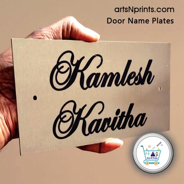 WB Steel Engrave Couple Name Plate for Door designed by artsNprints delviery nearby Kolkata, Howrah, darjeeling, North 24 Parganas West Bengal and India