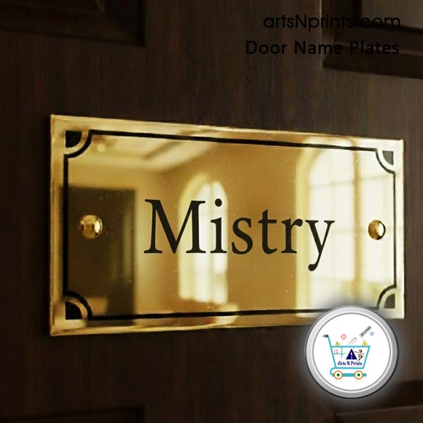 Brass engraved door plate with name and degree